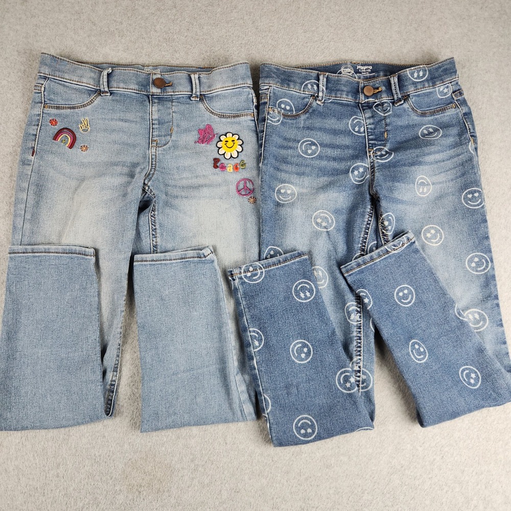 Wonder Nation Jegging Jeans Kids L Blue Denim Smiley Face Medium Wash Lot of 2